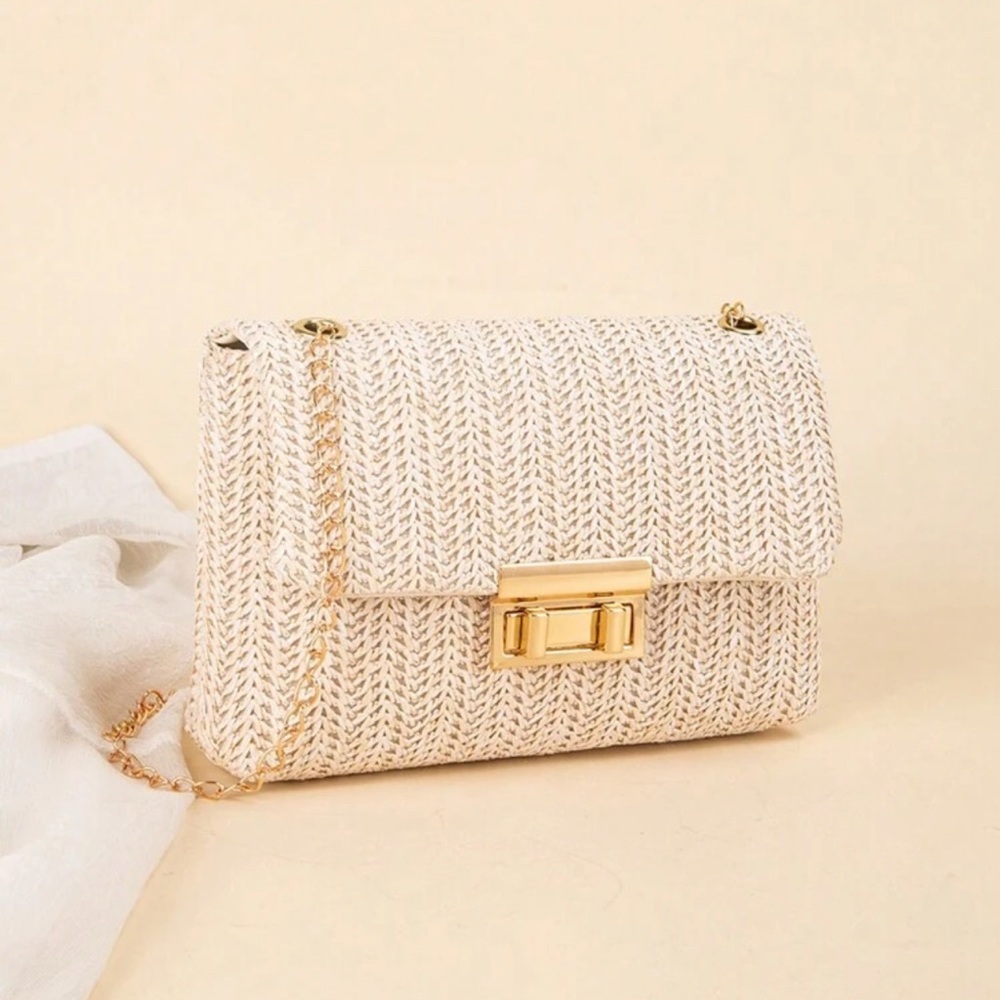 Elegant Cream Woven Chain Bag
